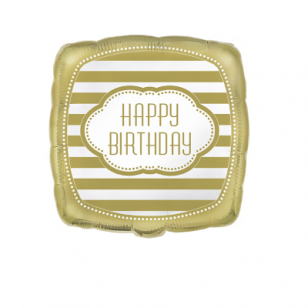 Happy Birthday Gold Stripes Balloon